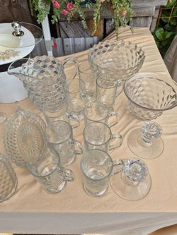 Vintage Fostoria American pattern set plus princess house mugs