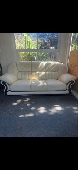 Cream Leather 3-Seater Sofa