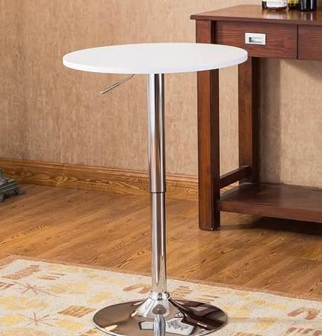 New Roundhill Furniture Adjustable 26”-36” Height Wood and Chrome Metal Bar Table, White