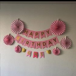 Baby Girl First Birthday Banner Party Decorations Set 