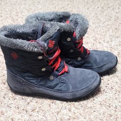 Columbia Powder Summit Shorty Snow Boots Size 7 Faux Fur Winter Gray Red