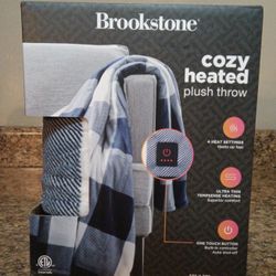 Brookstone 50"x60" Cozy Heated Plush Throw Blanket - Navy Buffalo Plaid 