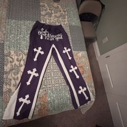 Purple and White I am Goddess Sweatpants