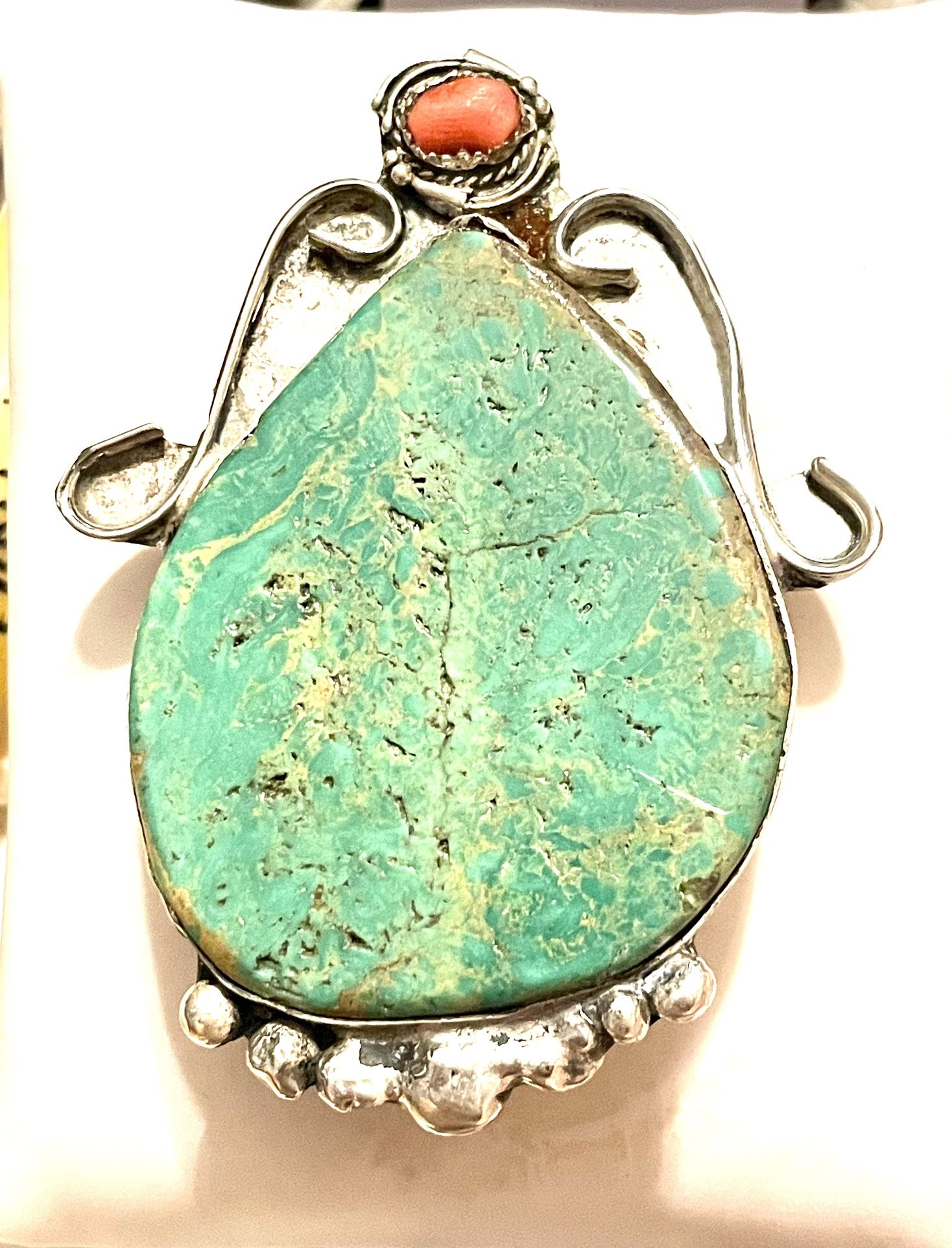 Vntg .925 Navajo Turquoise/Coral Pendant