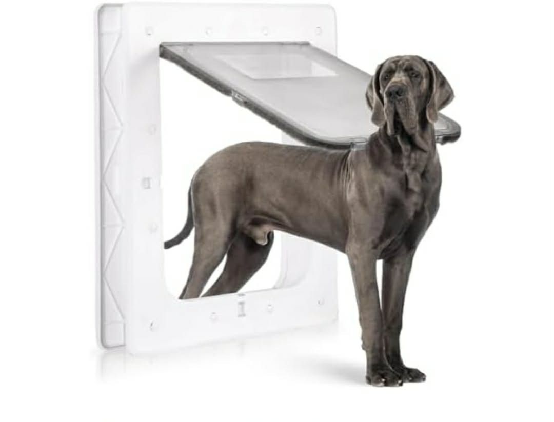 New Rseord Plastic Dog Door, Durable White Pet Door, 16.7”x 11.7'' Inner Frame for Large Dog and Pets, Easy to Install, Suitable for 0.5'' to 2.25” th