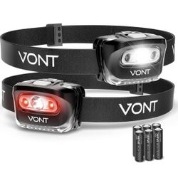 Vont LED Headlamp [Batteries Included, 2 Pack] IPX5 Waterproof, with Red Light, 7 Modes, Head Lamp, for Running, Camping, Hiking, Fishing, Jogging, He