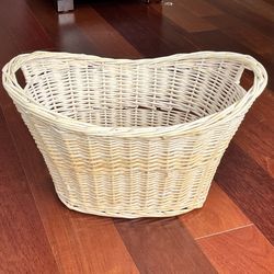 Vintage Woven Laundry Basket Wicker Rattan Oval Storage Gift Handles 19 X 13