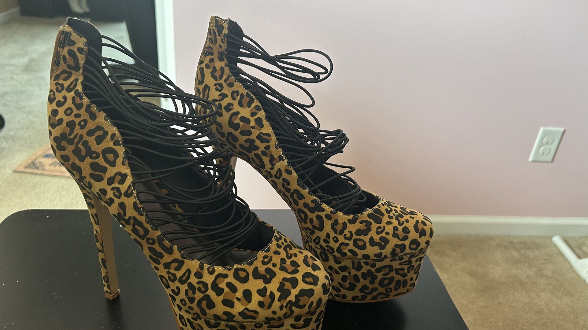 Leopard lace-up platform heels (Size 11)