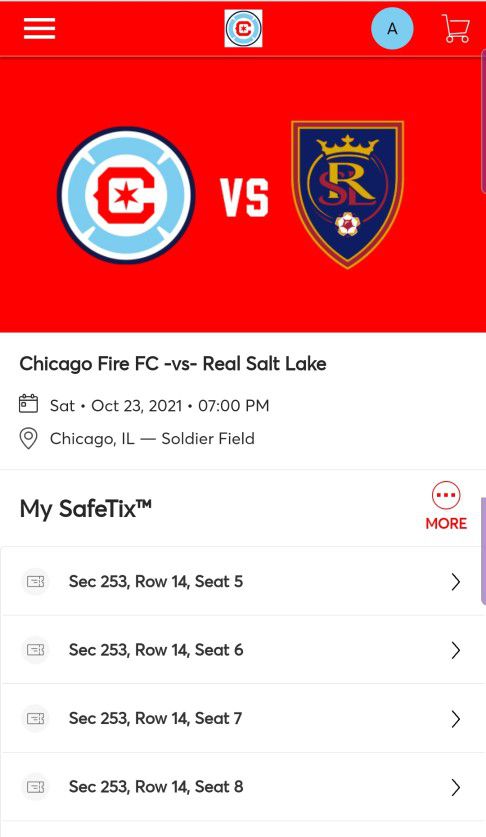 4 Chicago Fire Tickets For Tomorrow's Game At Soldier Field 