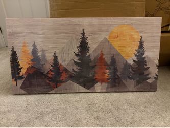Large Mountain Forest Canvas Wall Art – Modern Geometric Landscape Canvas Print (20”x40”)
