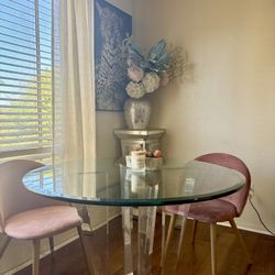 Modern Glass Dining Set – Acrylic Legs + Velvet Chairs