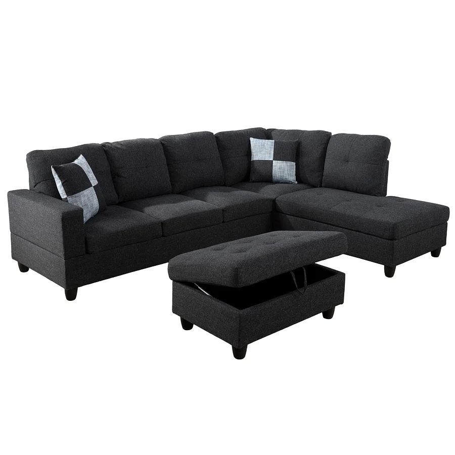 Dark Gray Sectional Couch Set And Ottoman