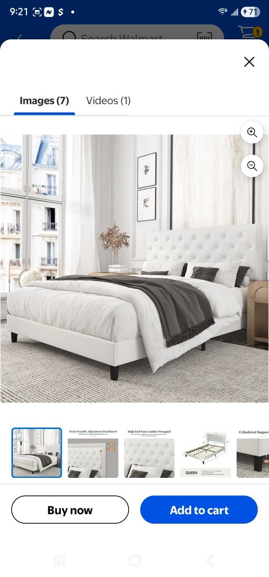 Amolife Queen Faux Leather Upholstered Platform Bed Frame with Adjustable Headboard, Diamond Button Tufted White