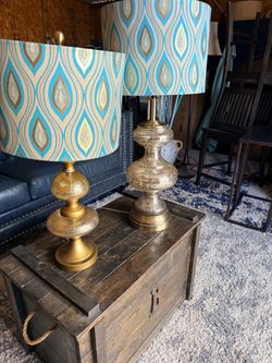 set of two table lamps featuring double gour metallic