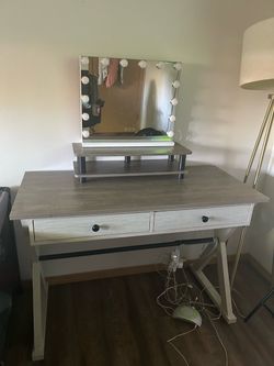 Vanity Desk with Hollywood Lighted Mirror