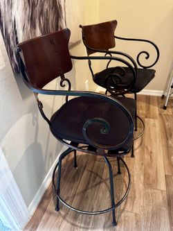 Pair of Custom Heavy Metal Bar Stools – Scroll Design