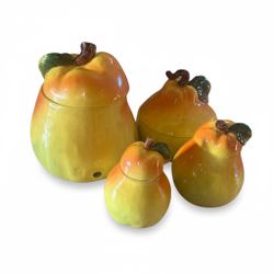 Set Of 4 Hand painted Ceramic Pears With Lids 