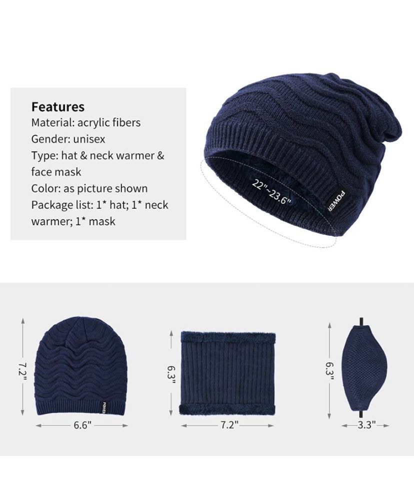 3 PCS Winter Beanie Hats Scarf Set