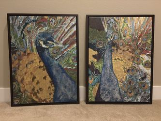 Peacock Bird Wall Art. Set of 2