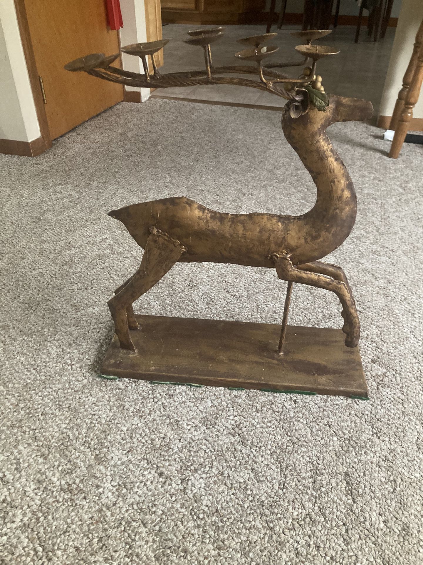 Vintage Brass Reindeer With 10 Candle Holders 
