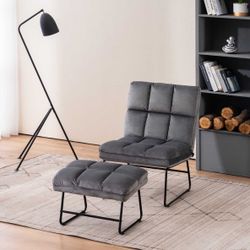 Velvet Accent Chair W Ottoman Club Chair For Living Or Loft Lounge Space 