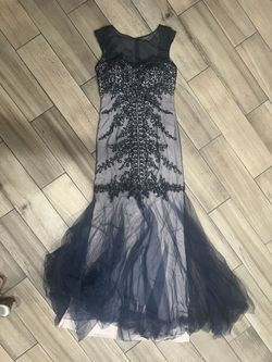 Mermaid Mesh Embroidered Navy With Nude Lining