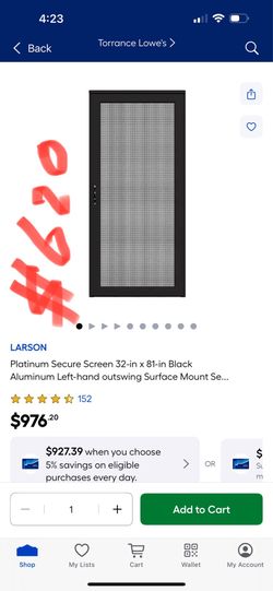 LARSON Platinum Secure Screen 32-in x 81-in Black Aluminum Left-hand outswing Surface Mount