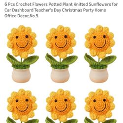 6 Pcs Crochet Flowers Potted Plant Knitted Sunflowers