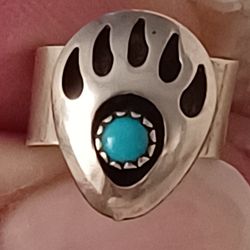 Vtg.Native Sterling Silver " BEAR CLAW" TURQUOISE EAR CUFF