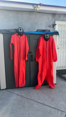 2 Hooded Red jump suits and mask