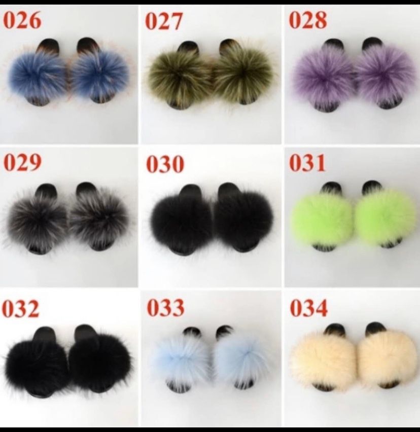 Fur slides and handbags