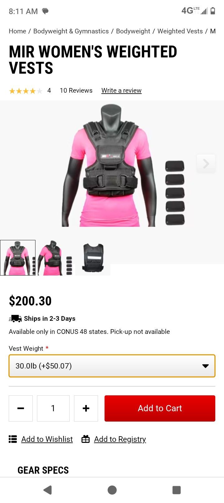 Mir Pro weighted vest 30lb