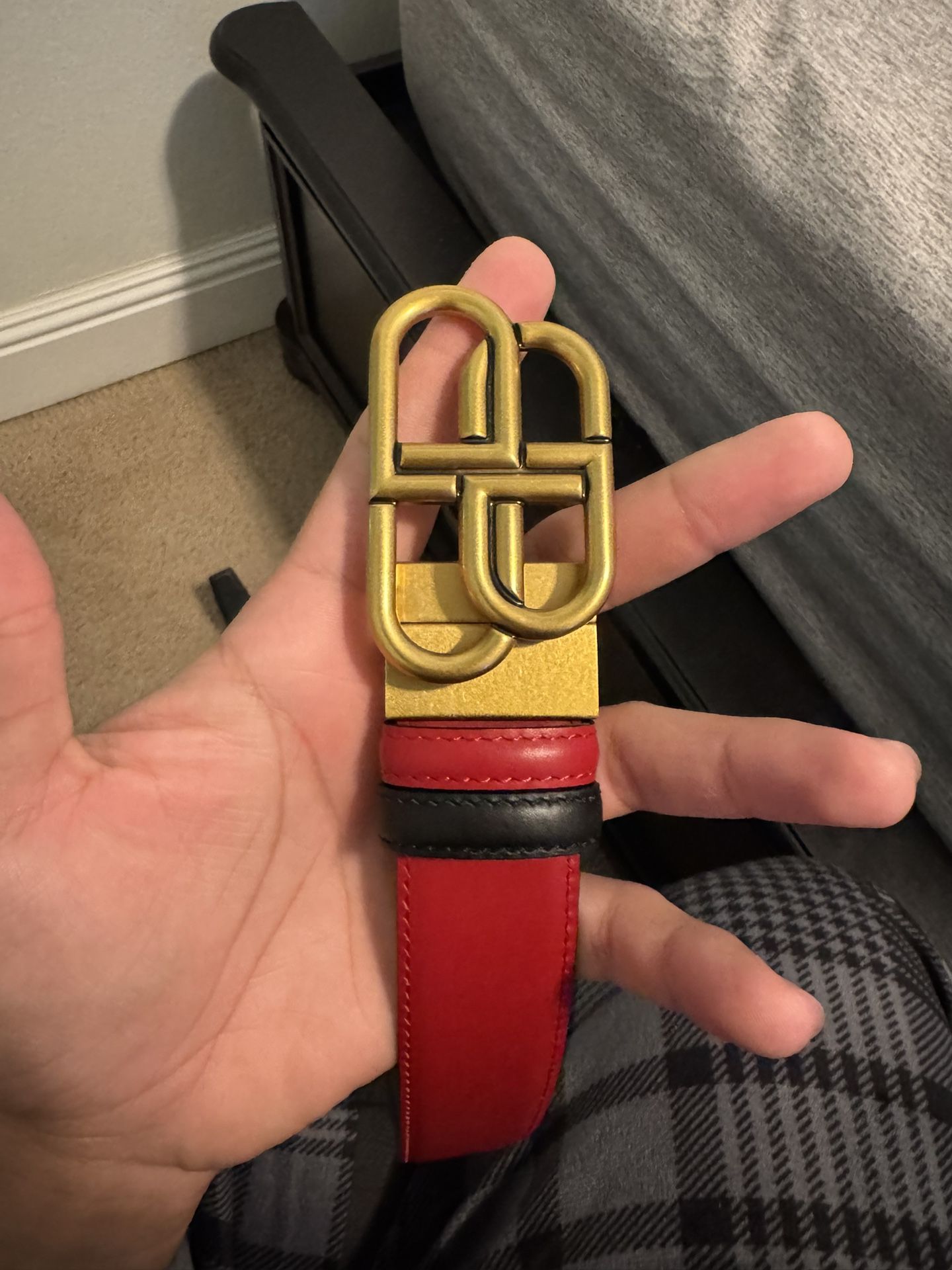 Balenciaga Red Leather Belt Medium Sized Buckle Size 38