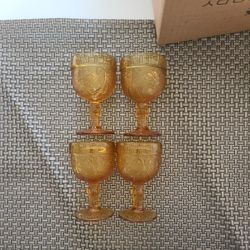 4 Vintage Amber Glasses