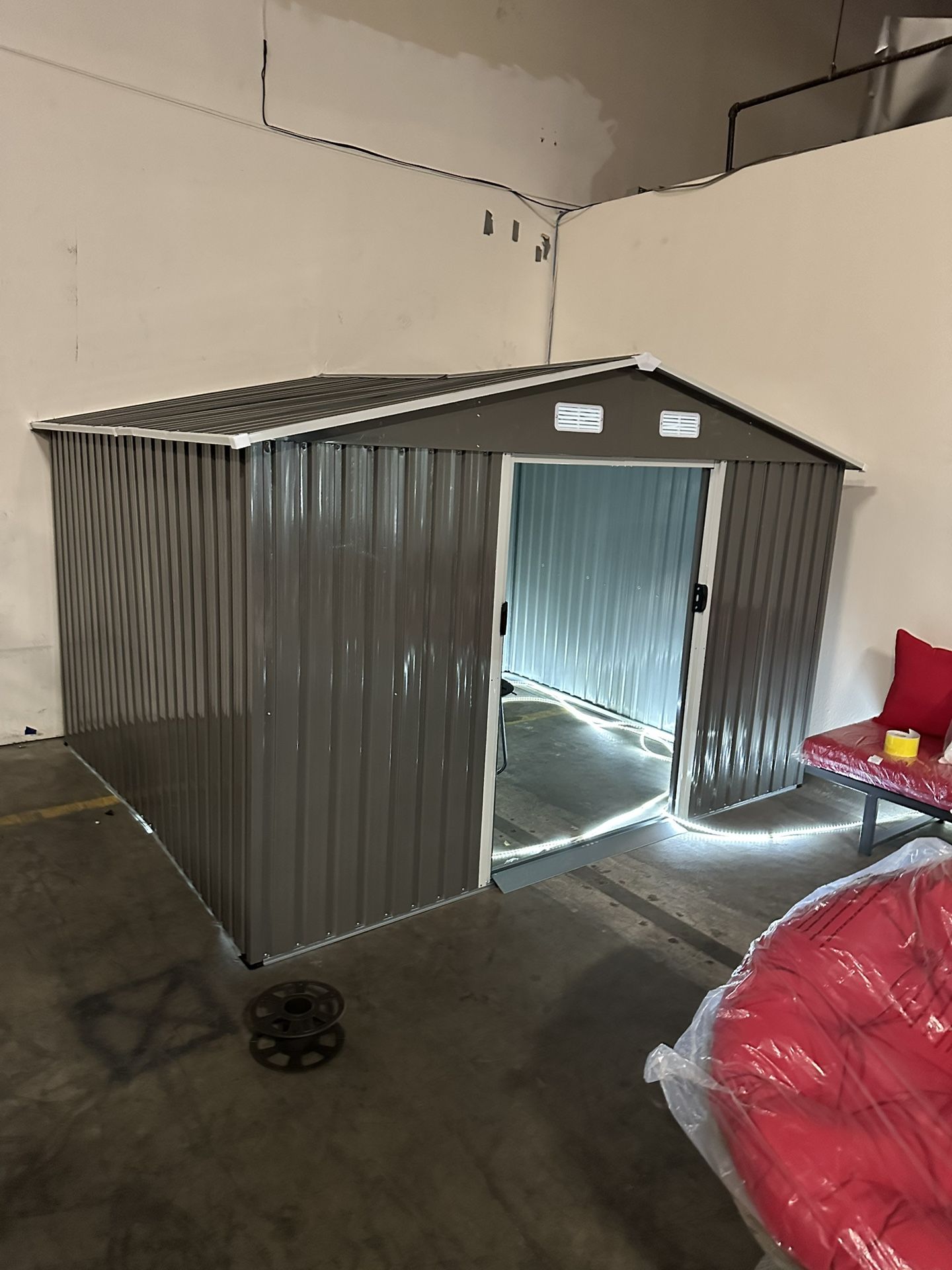 Sales $395!!! (New in box) 8’ L x 10’ W x 6.’ H galvanized steel Metal Storage Shed Outdoor Garden Backyard 8’x10’ Storage.