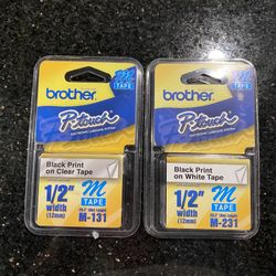 Brother 1/2" Black on Clear M-131 & Black on White M-231 Label Tapes for P-Touch