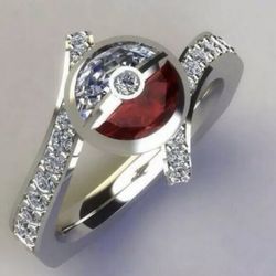 Pokémon Ruby White Gold Plated Engagement Promise Ring