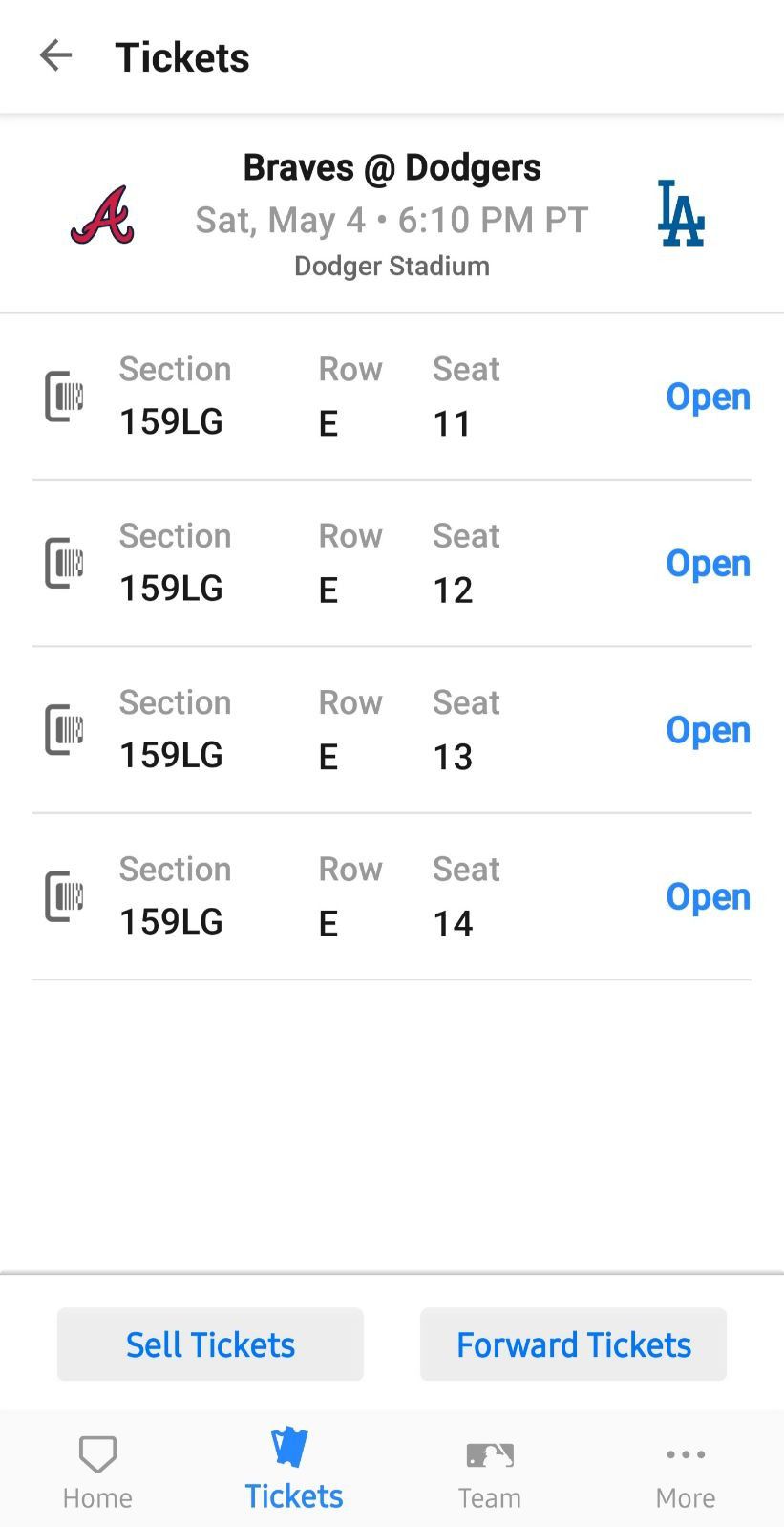 2 Dodgers vs Braves Game Tickets