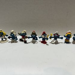 LOT OF 8 VINTAGE SMURF FIGURINES SCHLEICH 1975 PEYO MADE IN HONG KONG RARE