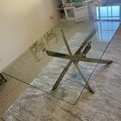 Glass Rectangle Dining Table With Gold Accent 