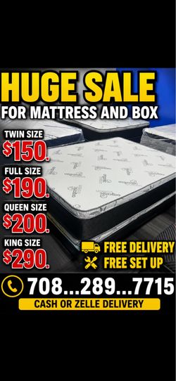 Huge sale for Mattress And Box Twin size #mattress and box 150.$ full 190$ Queen 200$ king 290$. free delivery free set up 708….289…7715… cash or Zell