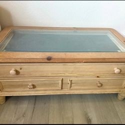 Coffee Table Storage Glass Top Shadow Box Display Case Farmhouse Style
