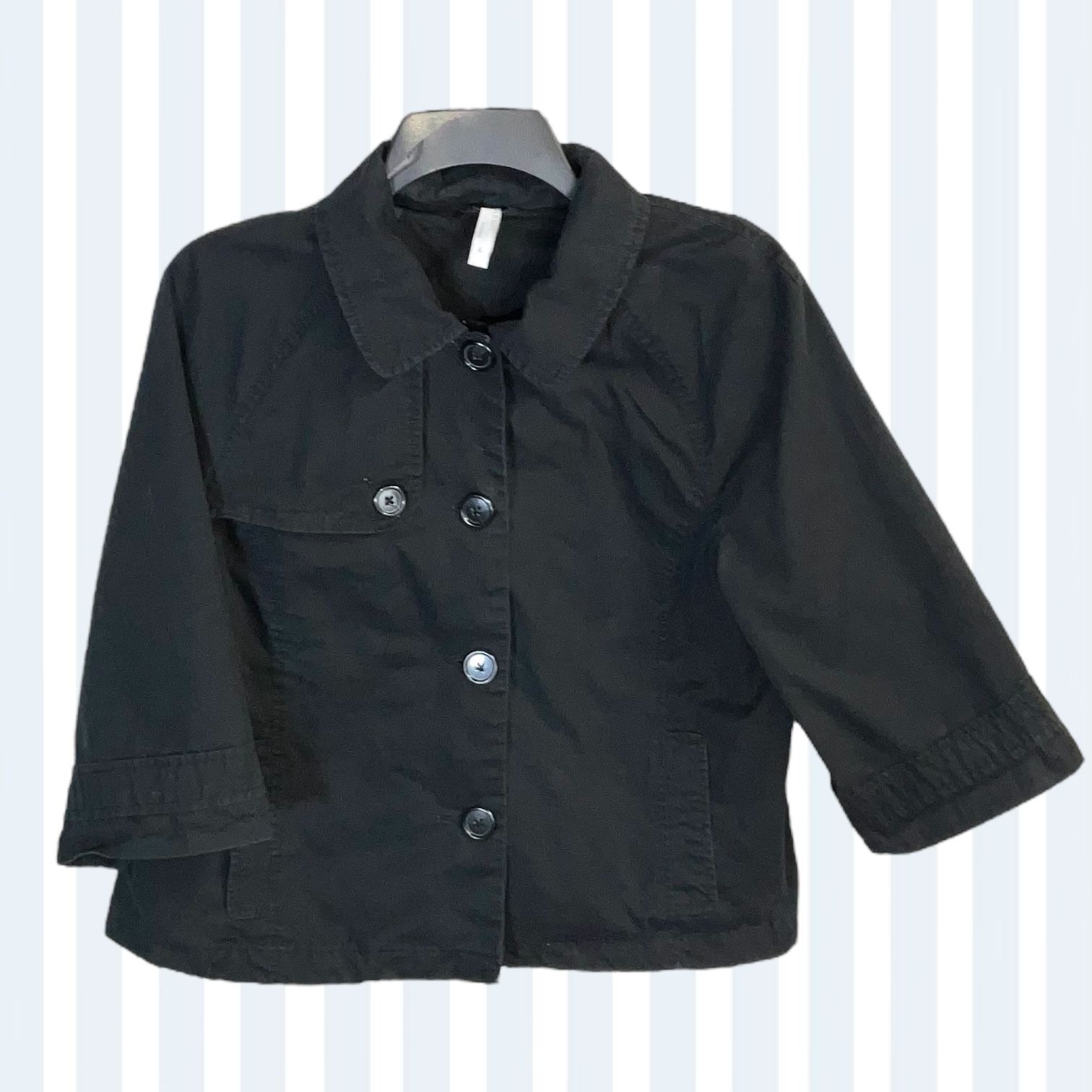 Old Navy Black Button Cotton 3/4 Sleeve Lined Light Jacket Shirt Women Large