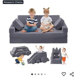 Brand New... 16PCS Kids Couch, Modular Kids Play Couch for Toddlers, 1000+DIY Convertible Kid Sofa for Playroom Bedroom Building Fort, Versatile Foam 