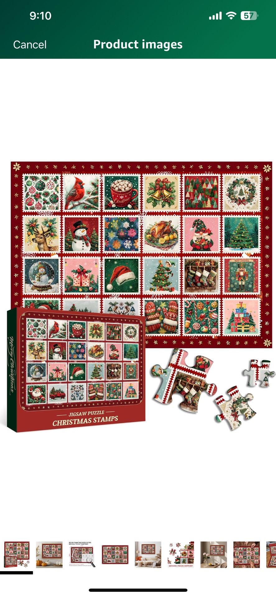 Christmas Puzzles for Adults 1000 Pieces, PICKFORU Holiday Stamps Jigsaw Puzzle Colorful Collage, Challenging Winter Vacation Theme as Wall Decor