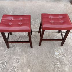 Red Tufted Bar Stools – Set of 2 – Wood Frame