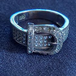 New 925 Sterling Silver Diamond Buckle Ring 