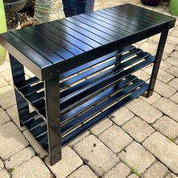 27” Bamboo Shoe Rack & Bench: 27.75”W x 11.25”D x 17”H