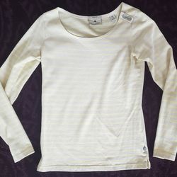 MAISON SCOTCH “Miami Deco” Women’s Lt Yellow Striped Cotton Top – Sz P'tite ( S)

 
