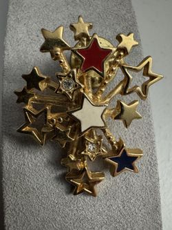 1996 New Old Stock Avon American Stars Tac Pin Rhinestone Enamel Red White Blue